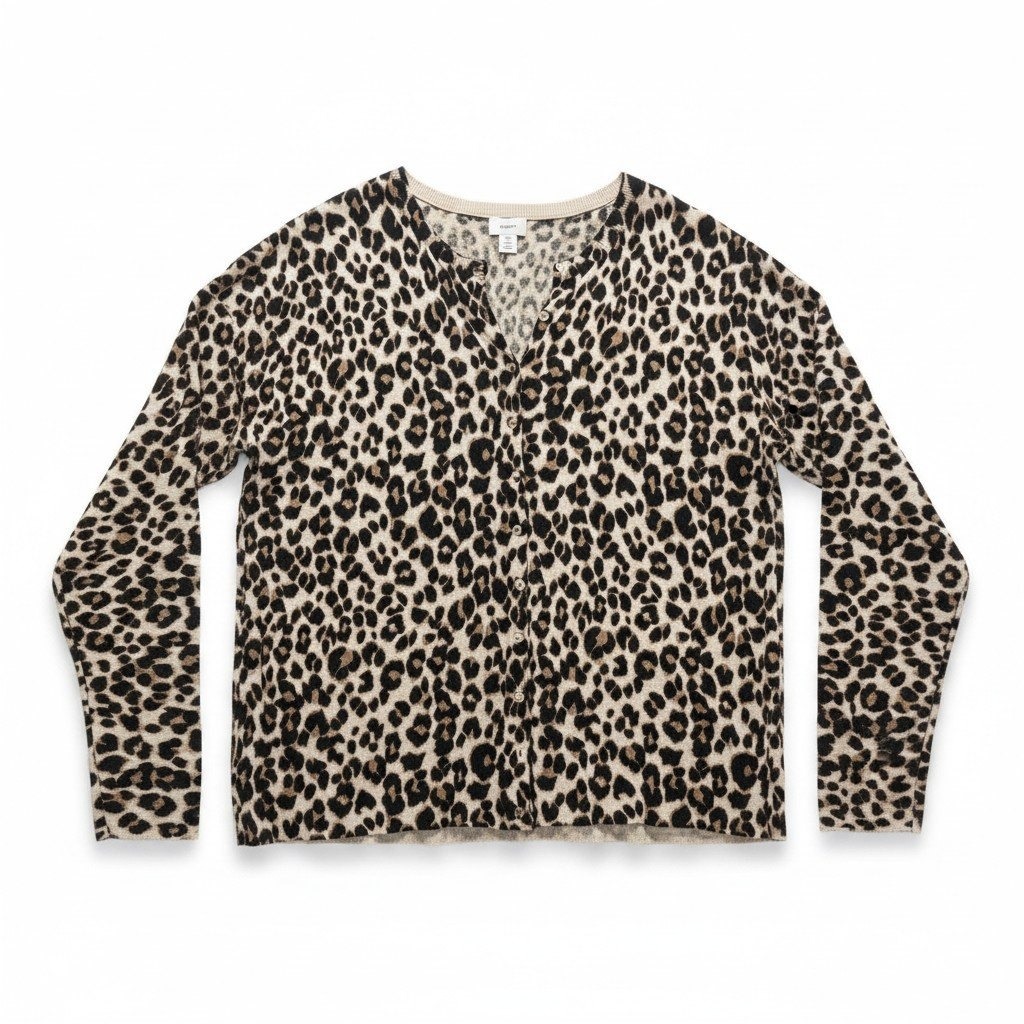 Old Navy Xxl Womens Tan Leopard Print Cotton Button Up Cardigan Vintage Casual